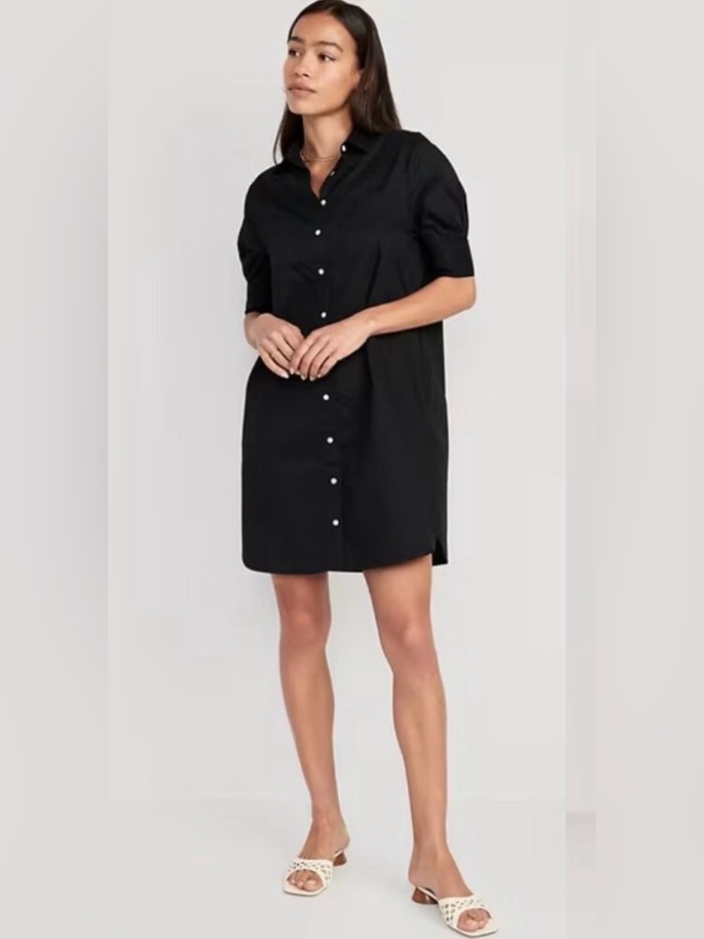 Old Navy black button-up shirt dress with short sleeves